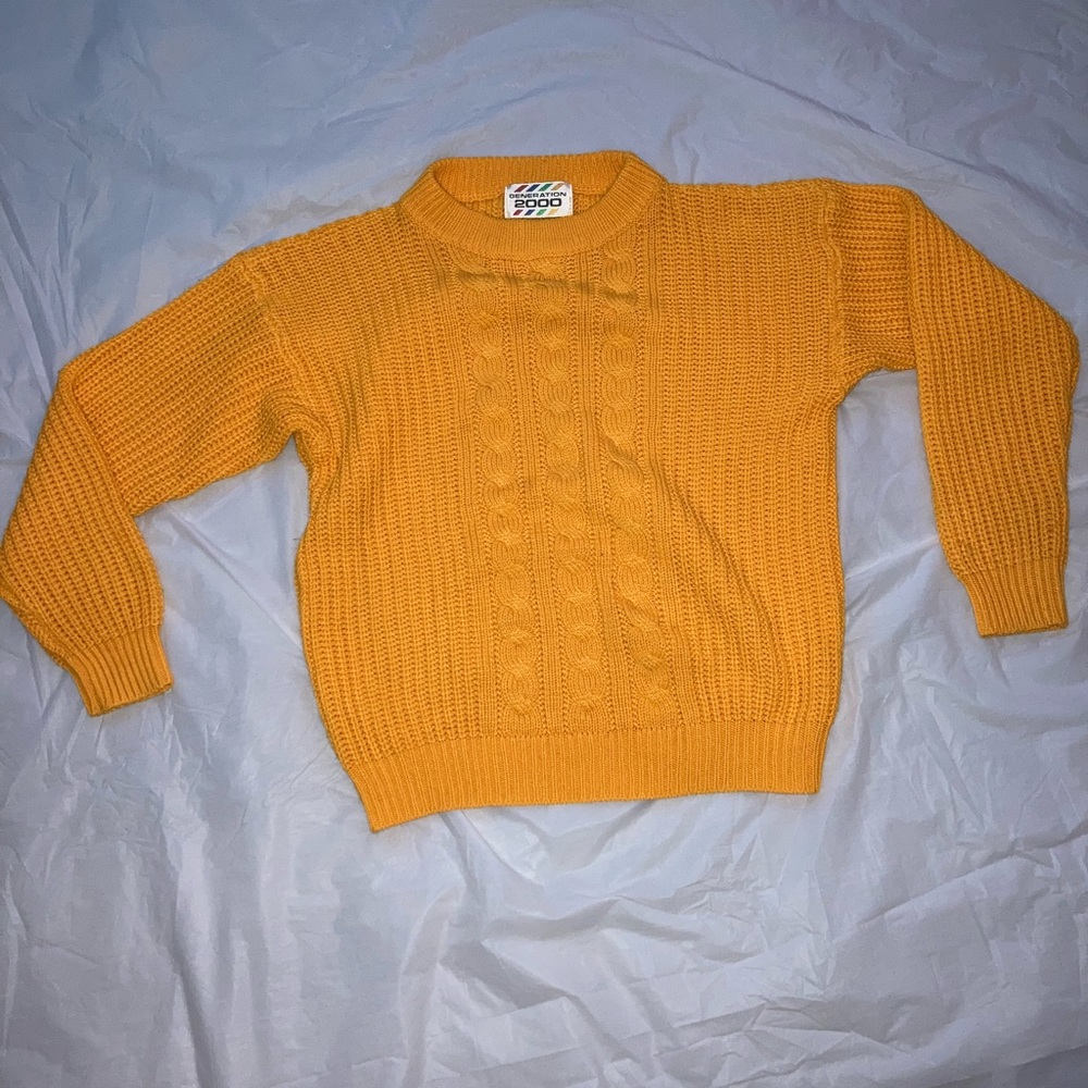 Vintage Sweater Women's Medium Mustard Yellow 3D Cable Knit